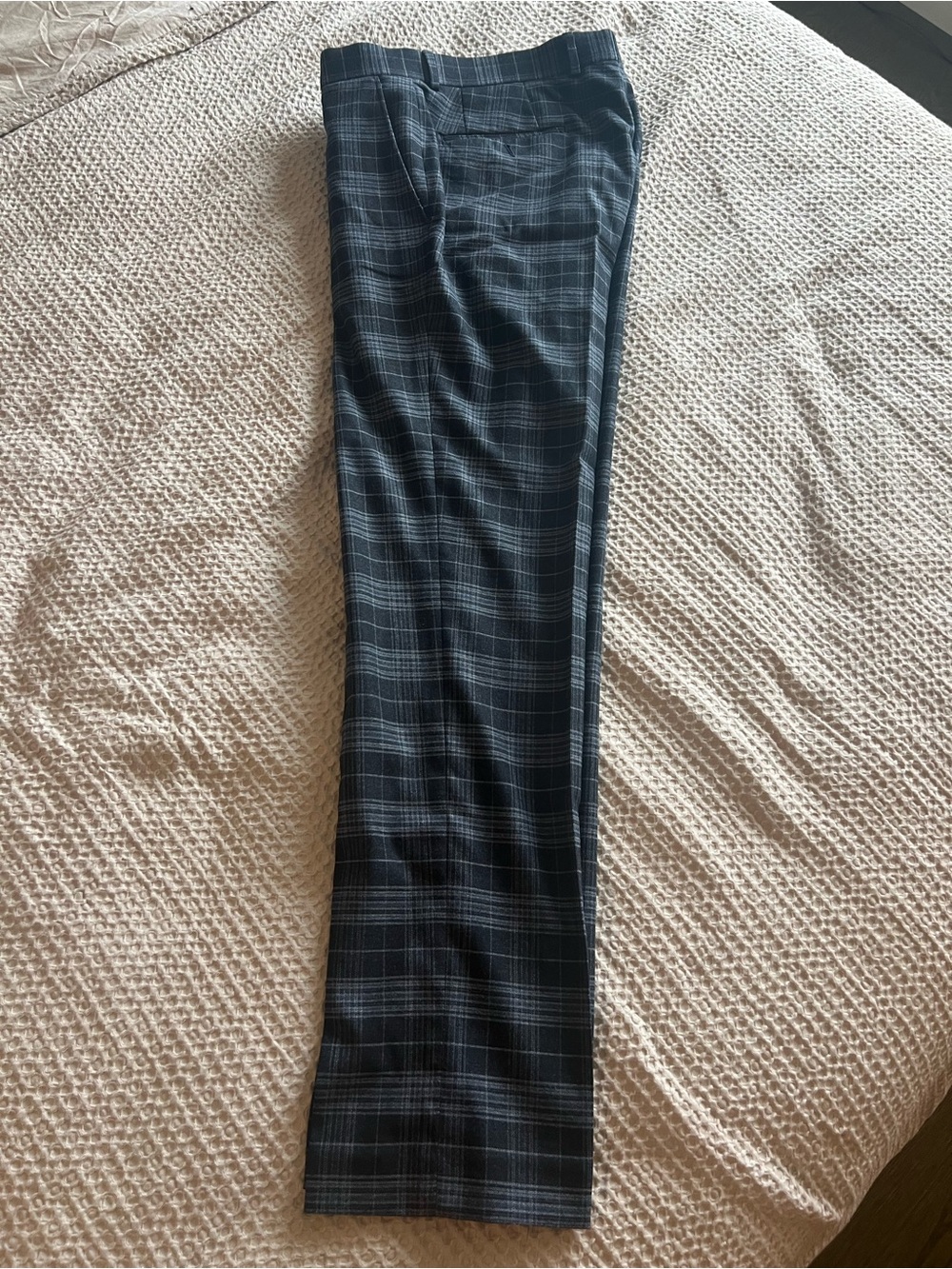 Bar III Men's Navy Blue and Gray Plaid Dress Pants